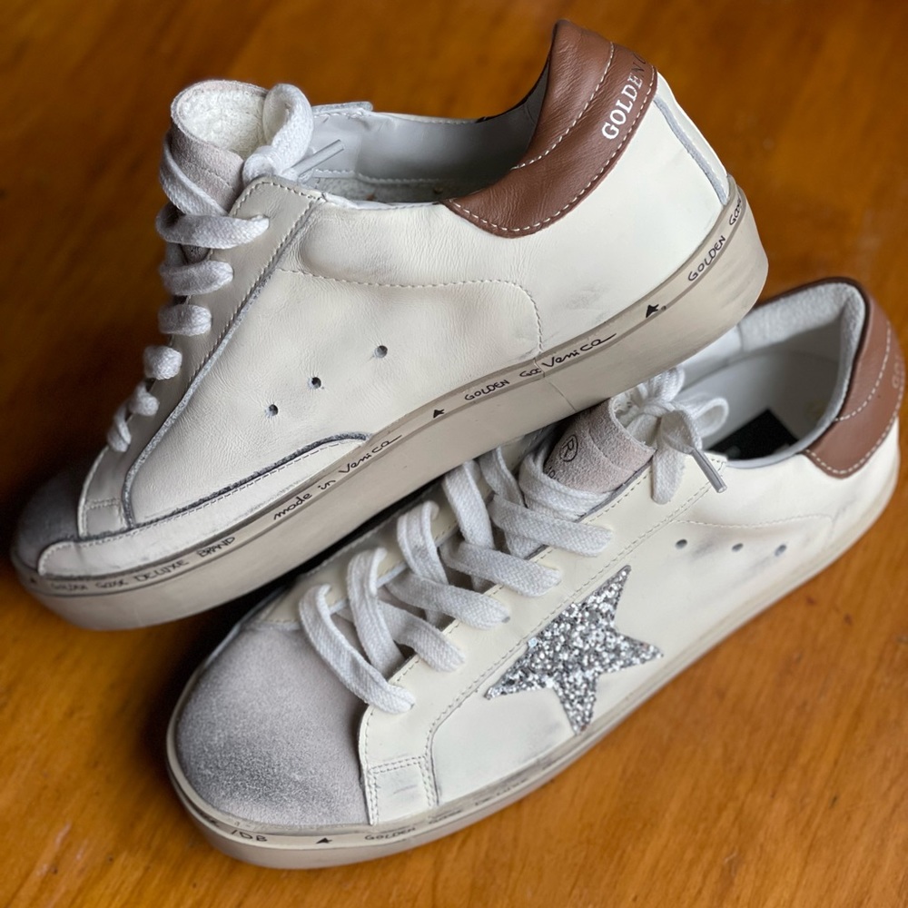 Golden Goose White Hi-Star Sneakers Low Top Leather Ballstar Sparkle